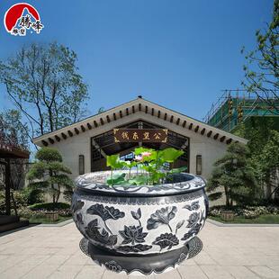 石雕青石鱼缸荷花盆水缸庭院仿古汉白玉门海摆件户外水槽天然石材