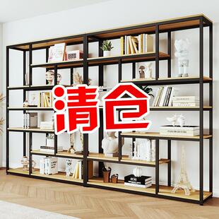 简易钢木书架储物收纳客厅隔断现代置物架铁艺展示架简约书柜落地