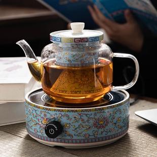 网红茶具蒸煮茶壶陶瓷电陶炉耐热蒸汽壶 珐琅家用彩玻璃煮茶器套装