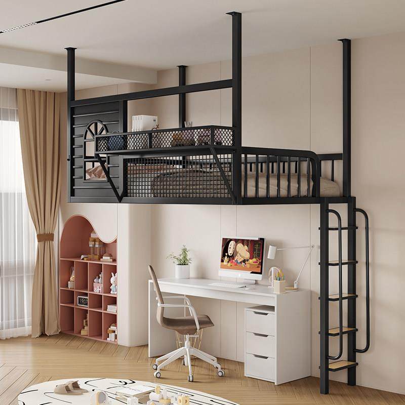 北欧loft高架床公寓铁艺空中吊顶阁楼床复式小户型上床下空梯柜床,住宅家具,铁艺/钢木床,淘宝优惠券,粉丝福利购,淘宝优惠卷