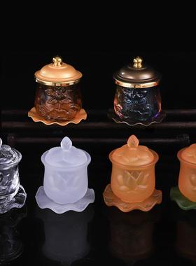 带盖莲花圣水杯 佛具用品观音供佛杯供水杯贡杯供佛连杯供奉大全