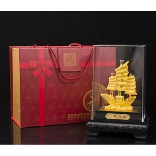 饰品摆设办公室招财工艺品 一帆风顺帆船摆件绒沙金高档家居客厅装