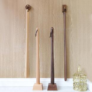 黑胡桃实木质鞋拔子带底座架超长柄把家用提穿鞋辅助器抽溜自立式