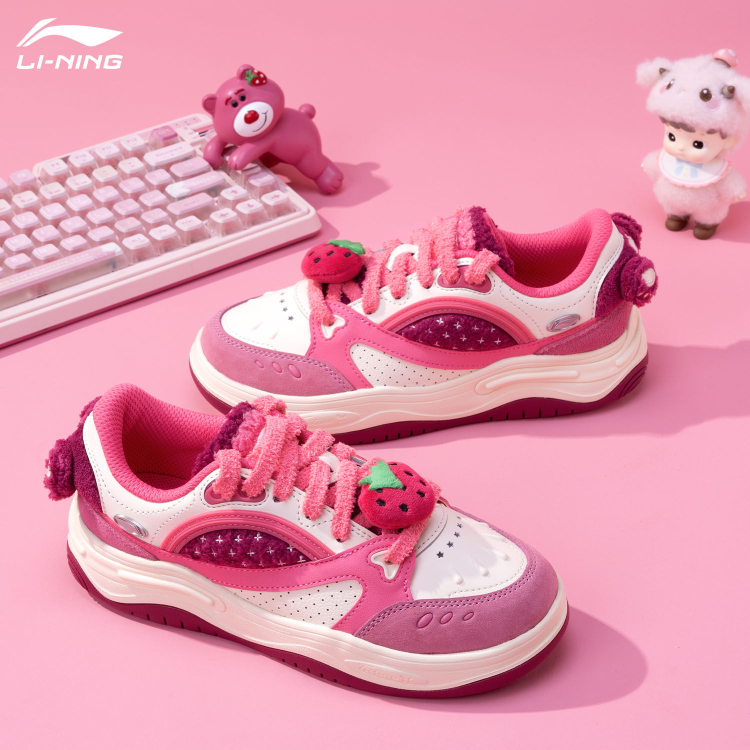 李宁板鞋女鞋星球2026冬季新款草莓熊休闲百搭厚底耐磨增高休闲鞋,运动鞋new,板鞋,淘宝优惠券,粉丝福利购,淘宝优惠卷