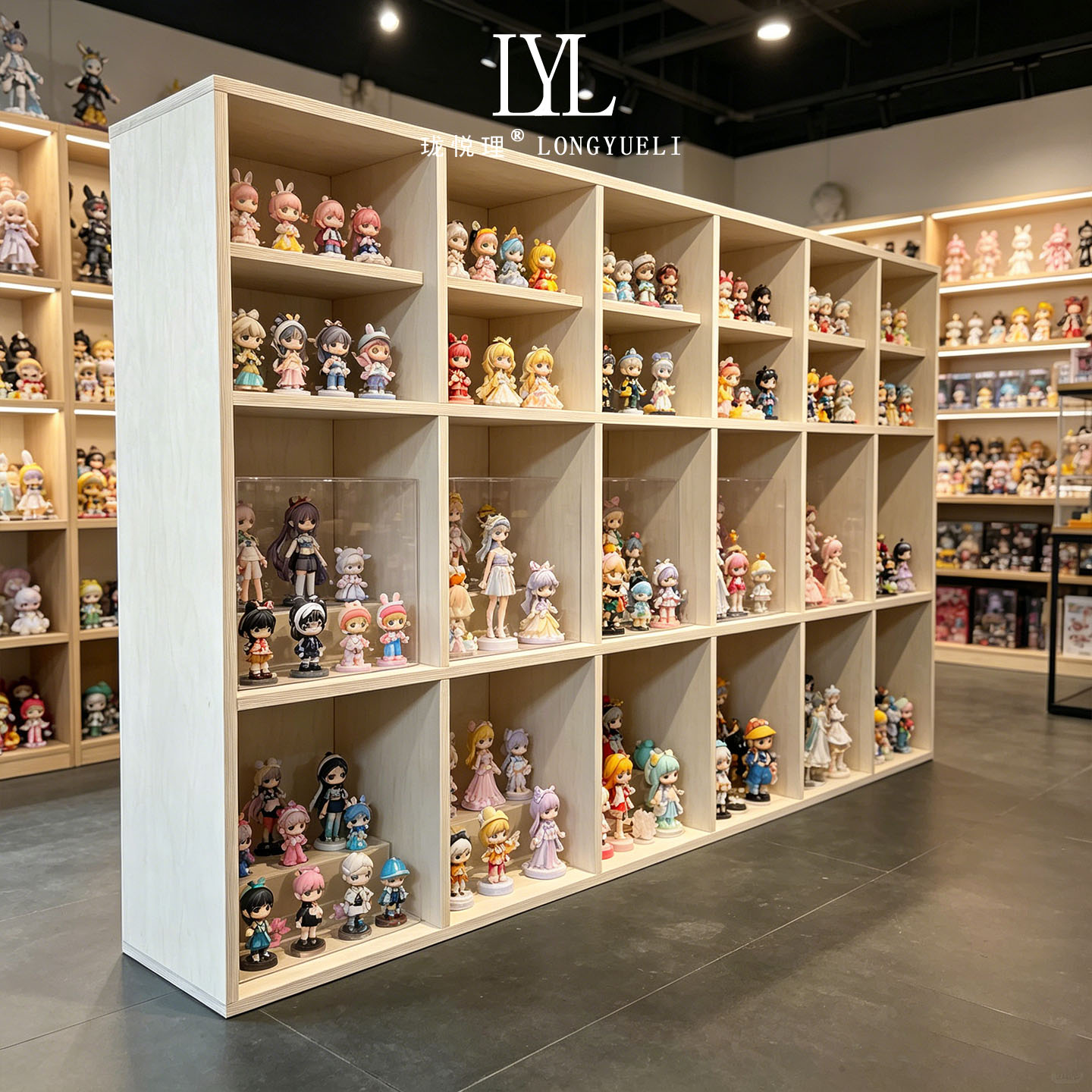潮玩店多层分格展示架 泡泡玛特手办柜 大尺寸玩偶陈列收纳柜