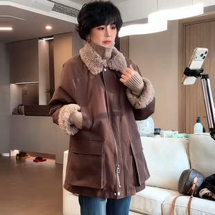 高级感羊羔毛领派克羽绒服女小个子松弛感显瘦显高加厚保暖外套冬