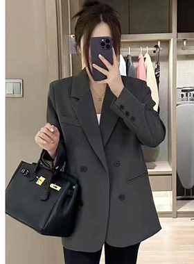 网红流行高级感灰色西装外套女春秋款小个子休闲气质轻职西服上衣