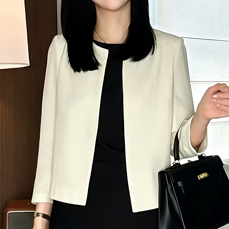 高级感轻职风小个子西装薄款短外套女九分袖透气圆领防晒开衫上衣