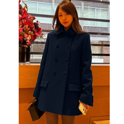 复古老钱风羊毛呢羽绒大衣中长款