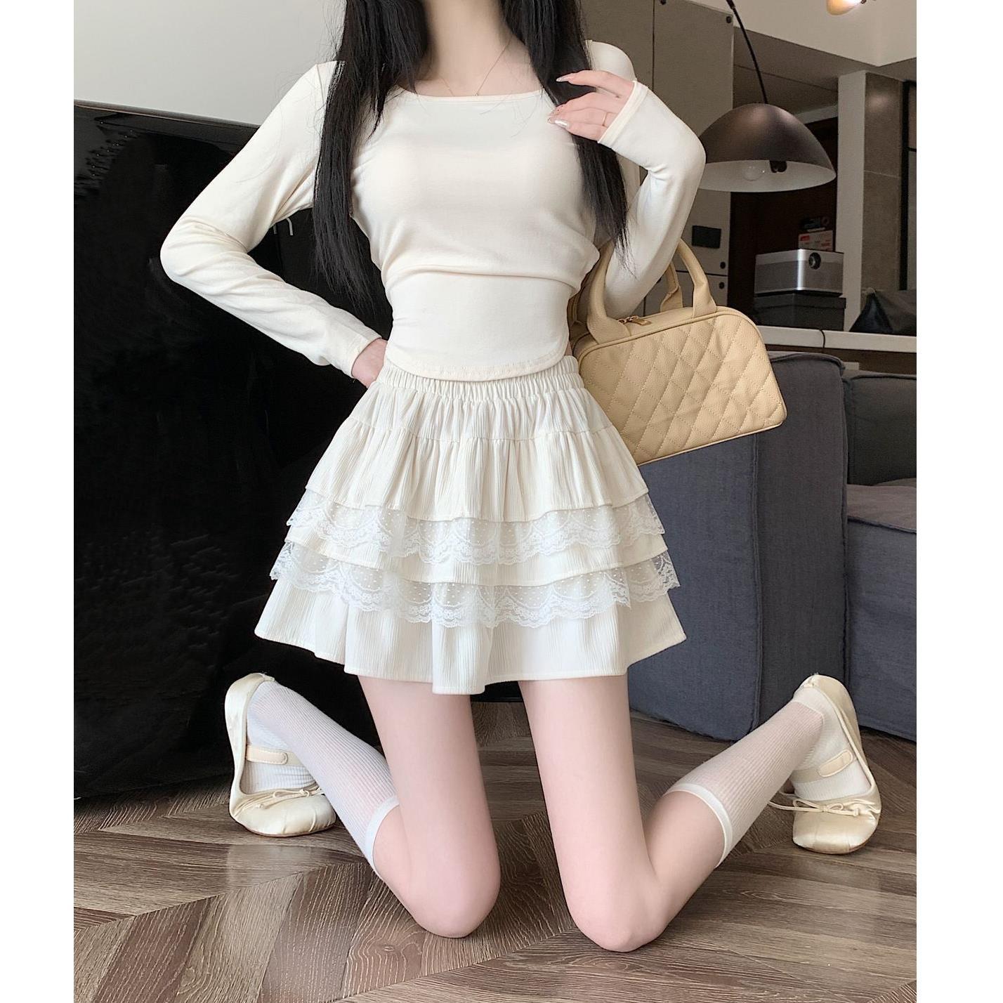 小个子蓬蓬蛋糕短裙女夏季新款白色辣妹高腰显瘦a字百褶半身裙子