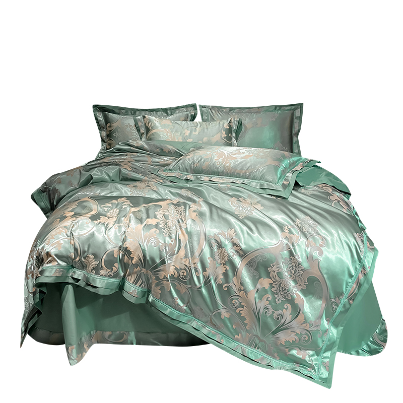 欧式贡缎大提花四件套1.5m1.8m床全棉婚庆结婚床单被套床上用品