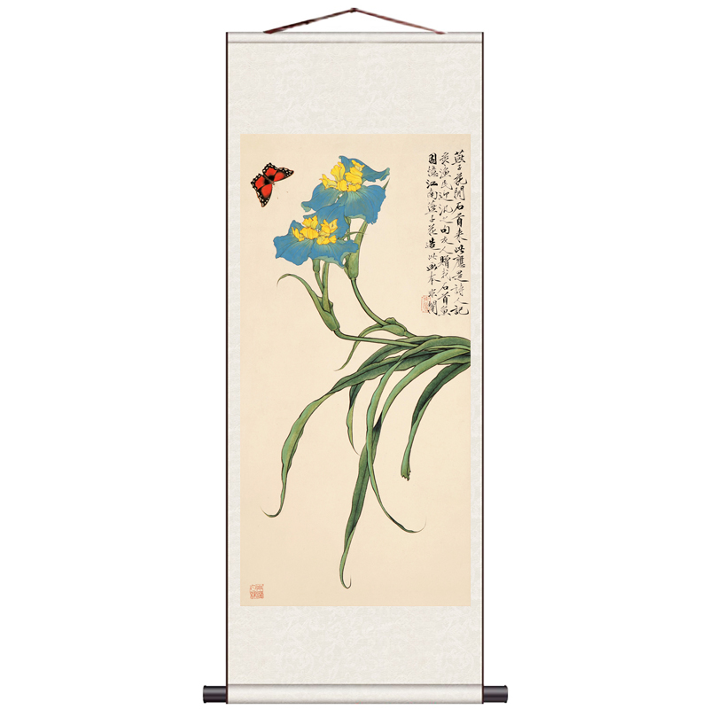 蝴蝶兰花鸟画丝绸画客厅家居装饰画已装裱可定制卷轴挂画条幅国画图片