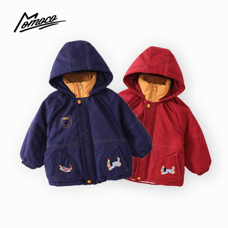 MOMOCO冬季新款男童时尚小狗加绒加厚连帽棉服外套75480125040