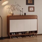 拉车实木鞋 柜家用门口中古风收纳柜一体靠墙入户门外走廊用储物玄