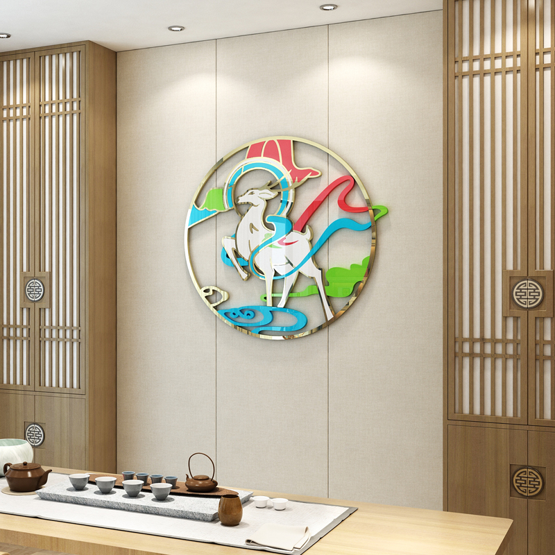 新中式饭店包厢背景墙面装饰画酒店餐厅菜馆包间布置3d立体墙贴纸图片