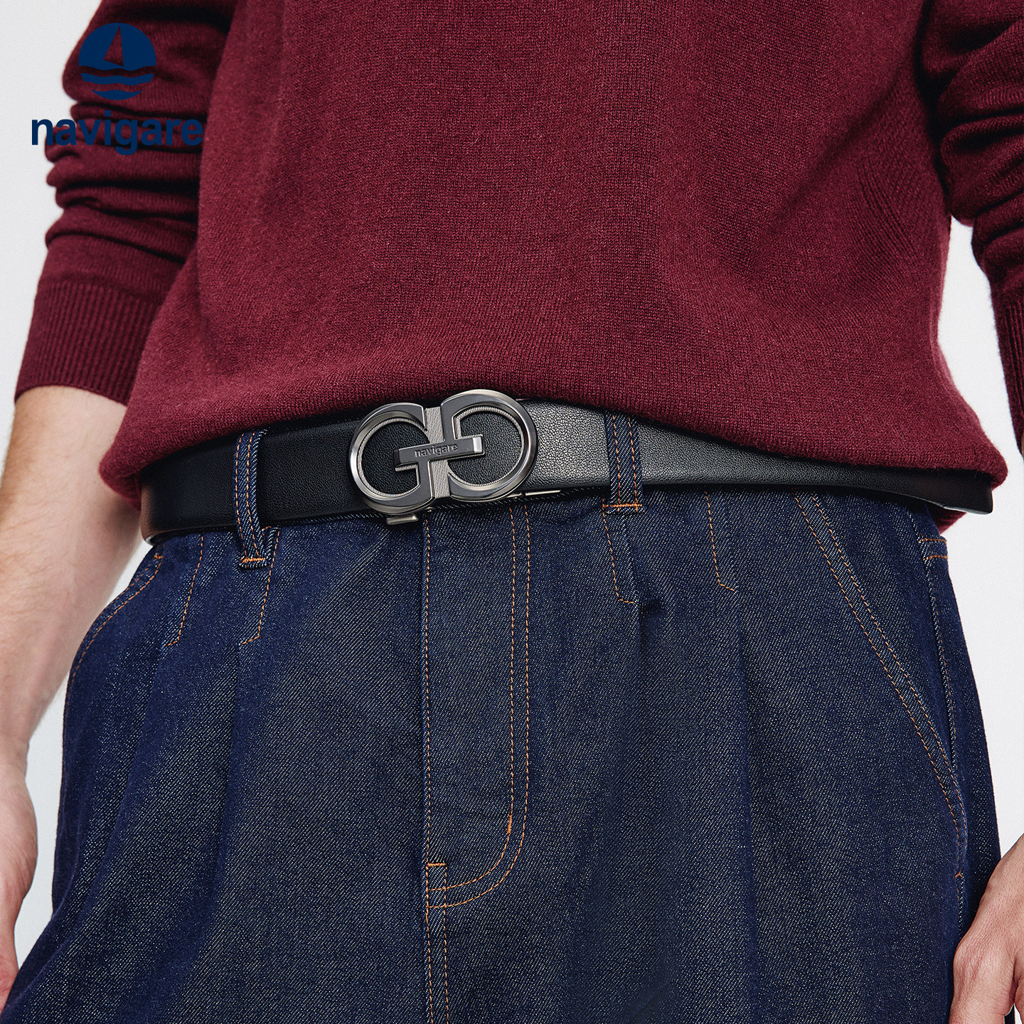 Navigare意大利小帆船新款男士皮带真皮针扣腰带百搭牛皮裤带