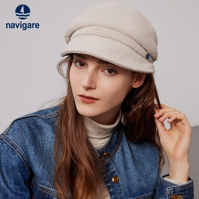 [纯羊毛]Navigare意大利小帆船白色贝雷帽女新款时尚帽子画