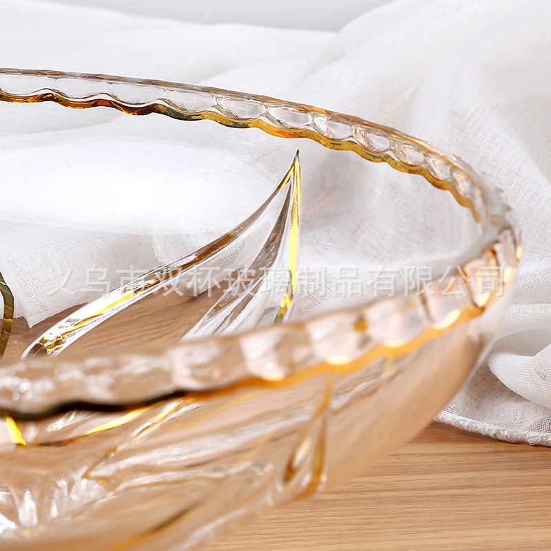 创意轻奢欧式水晶玻璃手工描金线果斗水果盘家居客厅摆件装饰果盘