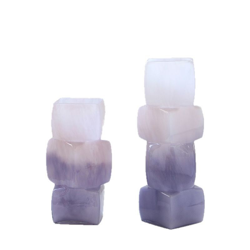 中古风渐变彩色几何方块花瓶餐桌软装酒店电视柜台面装饰玻璃摆件