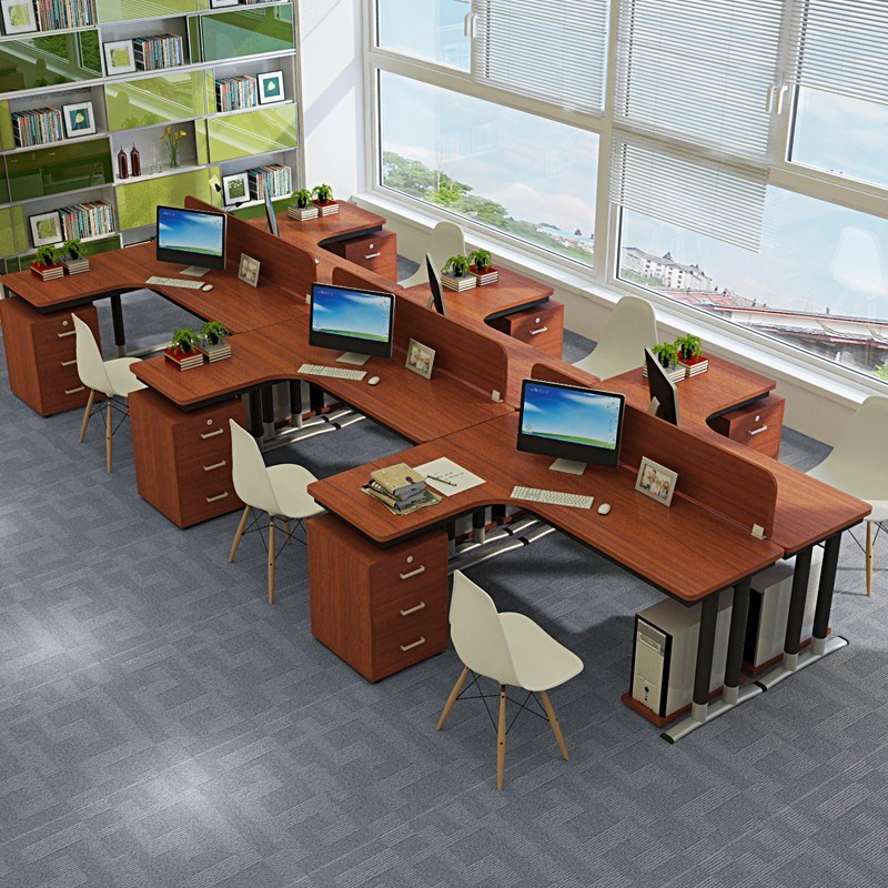 电脑桌台式家用L型转角职员办公桌椅组合简约现代屏风办公四人位