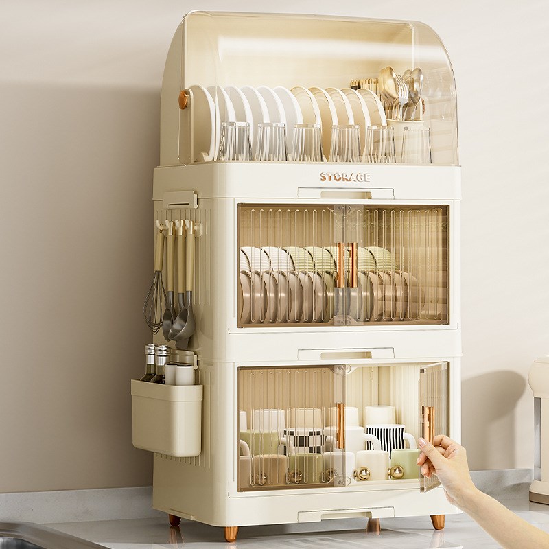 厨房碗架碗筷收纳盒家用带盖放餐具装碗箱碟盘沥水置物架塑料碗柜