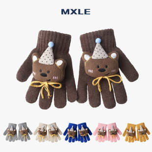 儿童手套秋冬防寒保暖男童五指毛线手套可爱卡通女童骑车防冻手套
