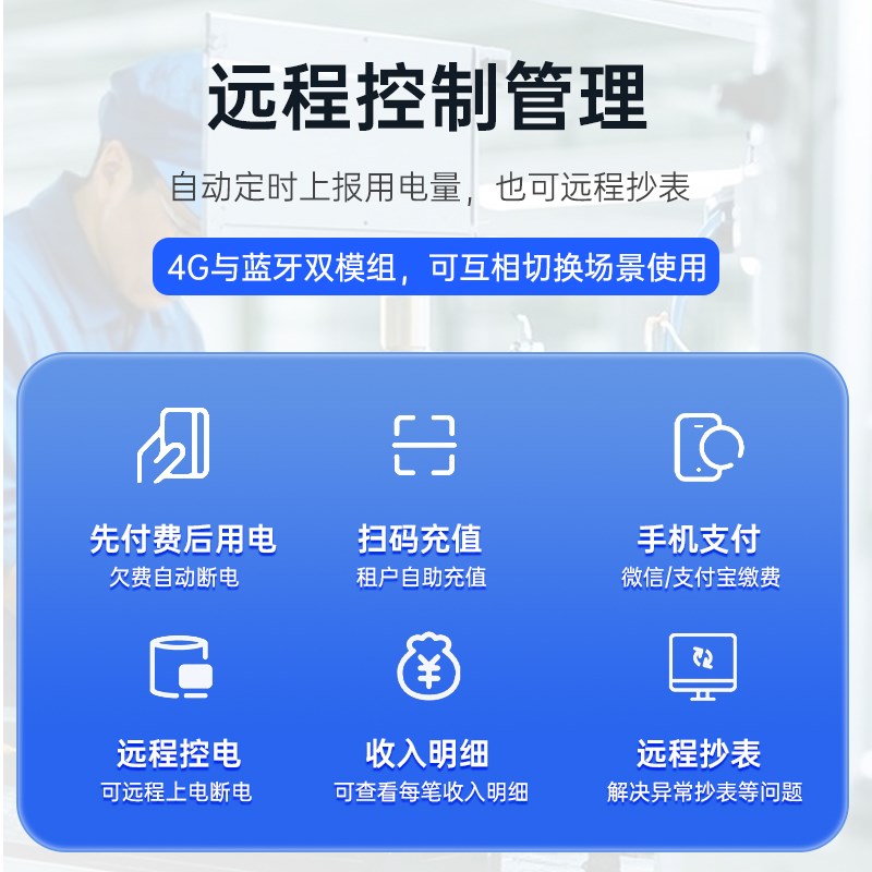 4G单相智能扫码预付费电表出租房屋手机充值远程抄表控制多用户表