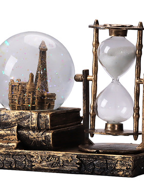 复古水晶球沙漏计时器办公室桌面家居装饰品个性酒柜客厅创意摆件