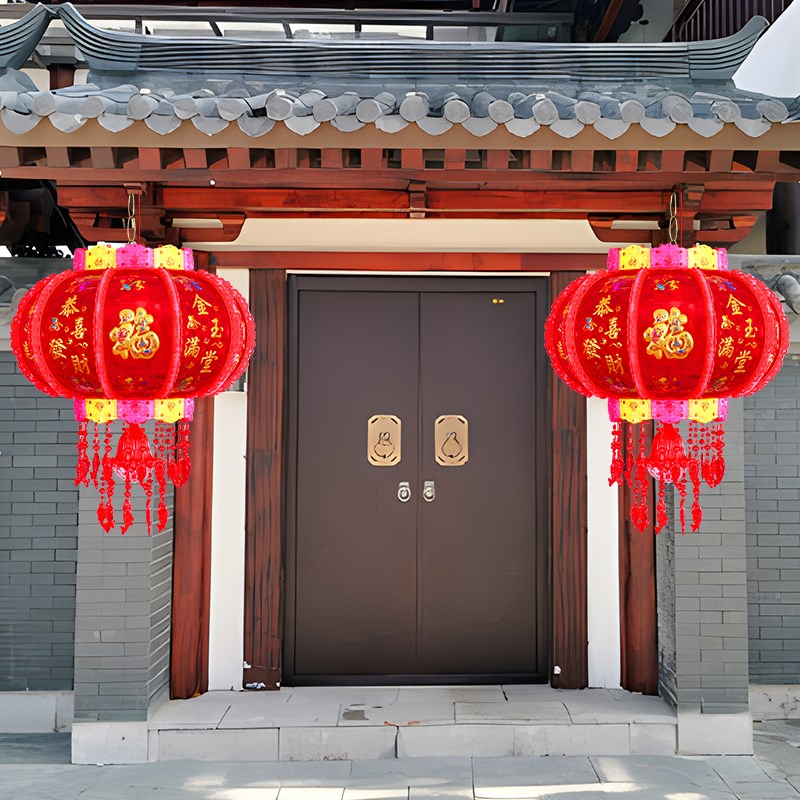 2023新款旋转灯笼一对七彩led走马灯阳台大门口宫灯挂饰新年装饰