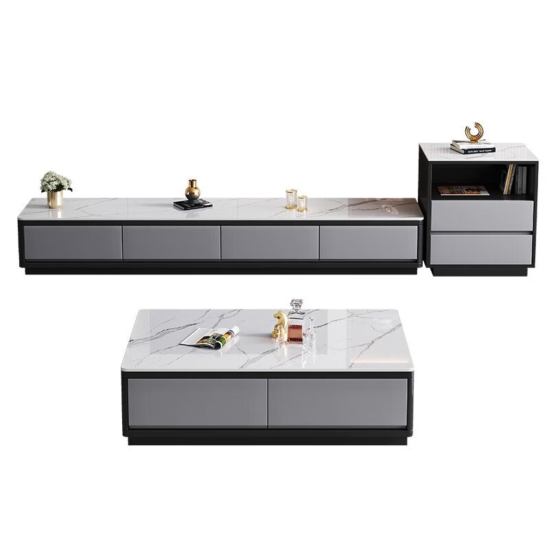 岩板茶几电视柜组合轻奢家用现代简约小户型客厅意式实木地台墙柜