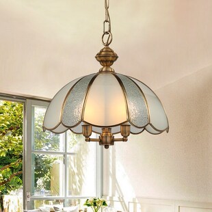 全铜美式乡村复古餐厅吊灯卧室书房创意吸顶灯过道玻璃艺术灯