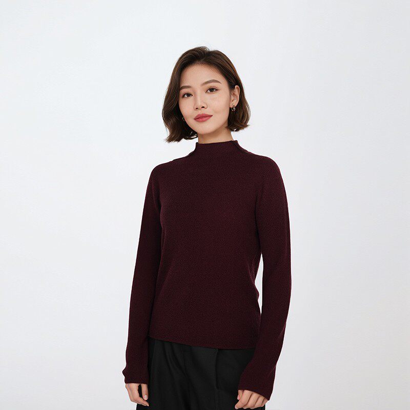 【大潘专享】士精纺可机洗100%绵羊毛纯色半高领针织衫1N5007