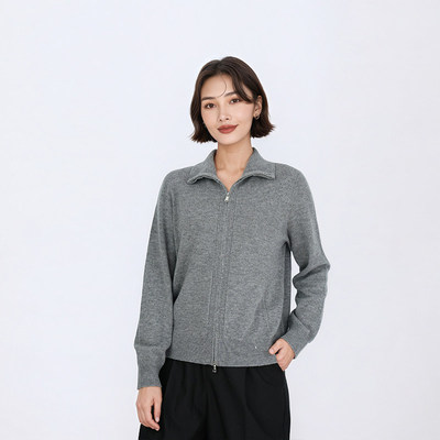 【然姐como_on】女士100%绵羊毛翻领拉链羊毛开衫  1N6903