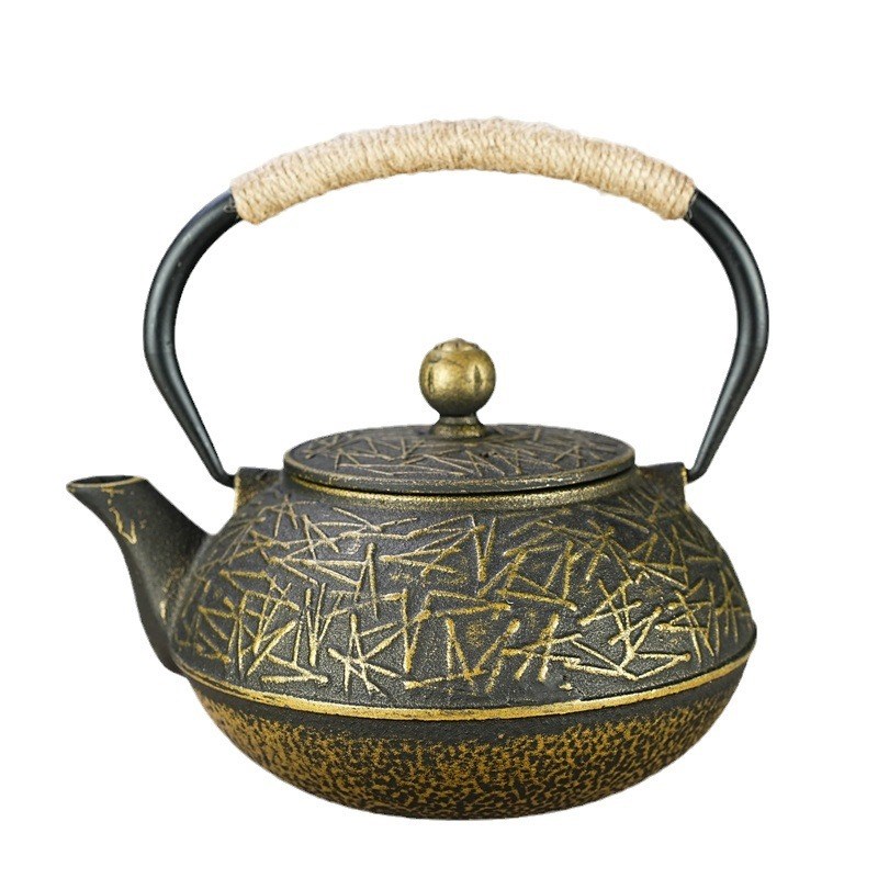 900ml铁艺茶壶复古带过滤网日式煮水泡茶家用养生铸铁壶茶具摆件