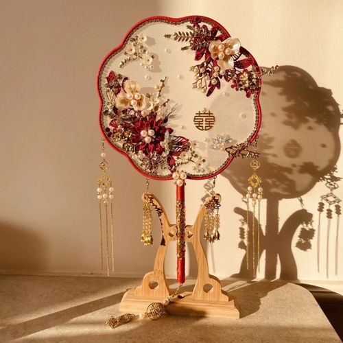 结婚新嫁团扇古风成品中式婚礼秀禾扇喜扇成品材料包