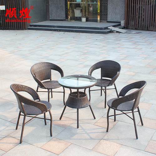 户外PE藤编家具咖啡厅路营地休闲桌椅茶座室外摆阳台藤椅三五件套