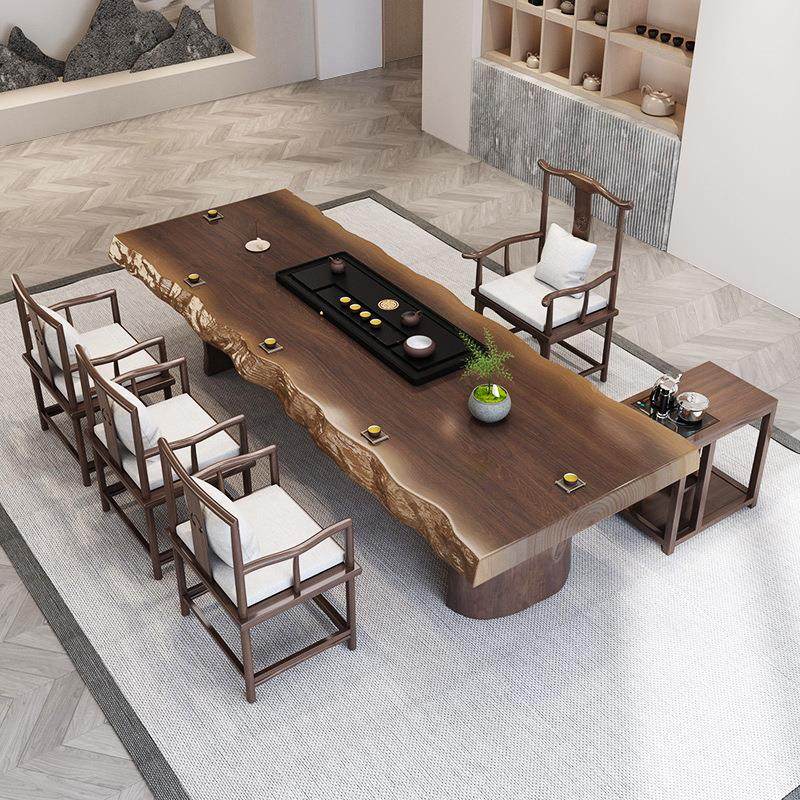 新中式实木茶桌椅组合一体茶台整板茶桌实木全套家用大板原木茶几
