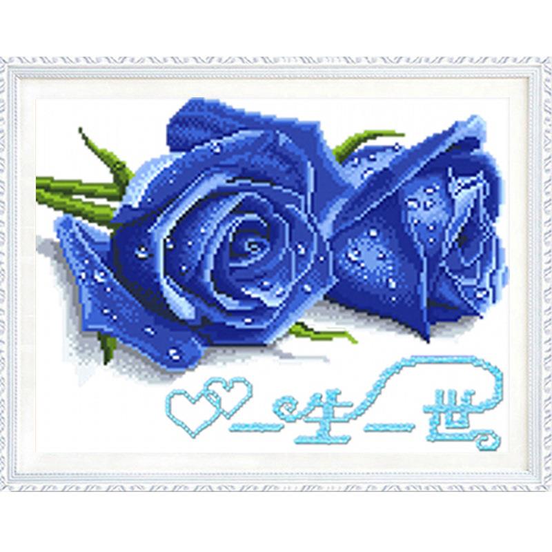 5d钻石画满钻十字绣钻石绣卧室结婚喜庆蓝色玫瑰花卉点贴钻砖石画