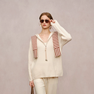 KAR PEISKOS卡珮施 铃兰花拉头连帽针织毛衫慵懒感毛衣