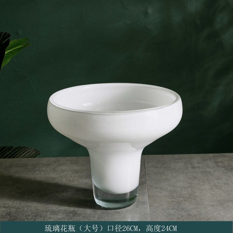 美式创意高脚圆形水晶玻璃花瓶酒店民宿仿真花家居装饰琉璃花瓶