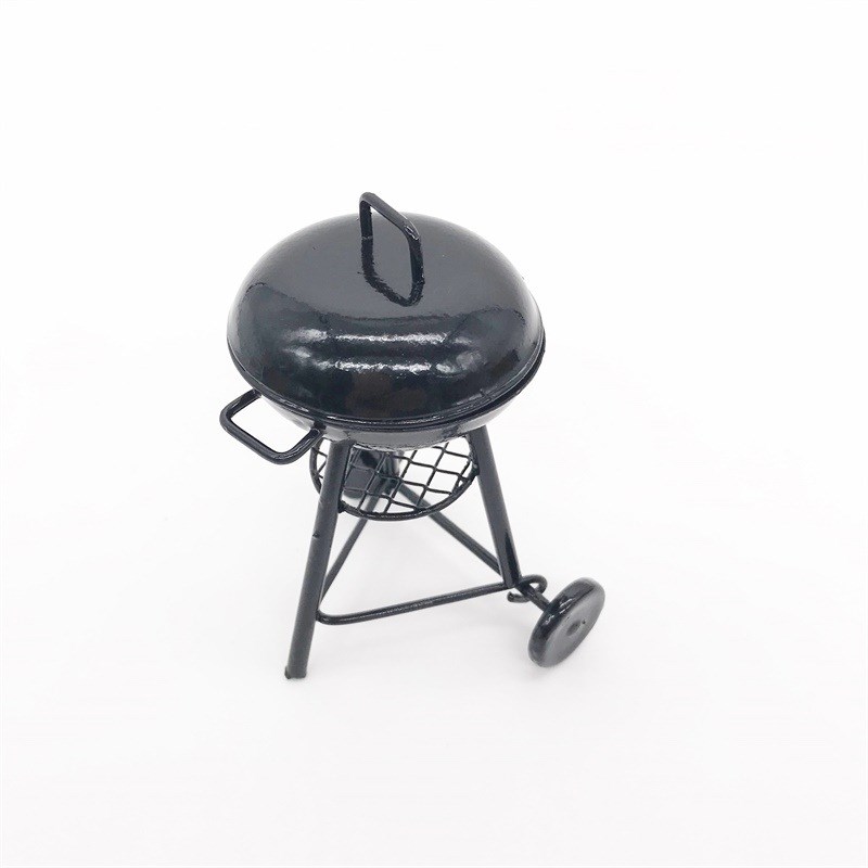 1:12迷你娃娃屋dollhouse户外场景摆件圆形烤炉模型铁艺烧烤架