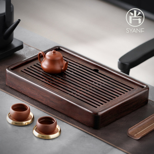 储沥水客厅茶具干泡台黑檀实木茶杯托 茶盘小型家用茶台202q3新款