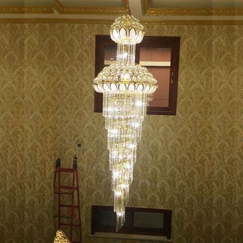 复式楼吊灯别墅中空楼大厅水晶吊灯现代简约客厅旋转楼梯灯长吊灯