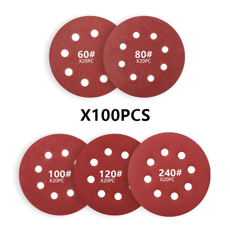 跨境新款   电磨配件 100件套 5寸 8孔 植绒砂纸片
