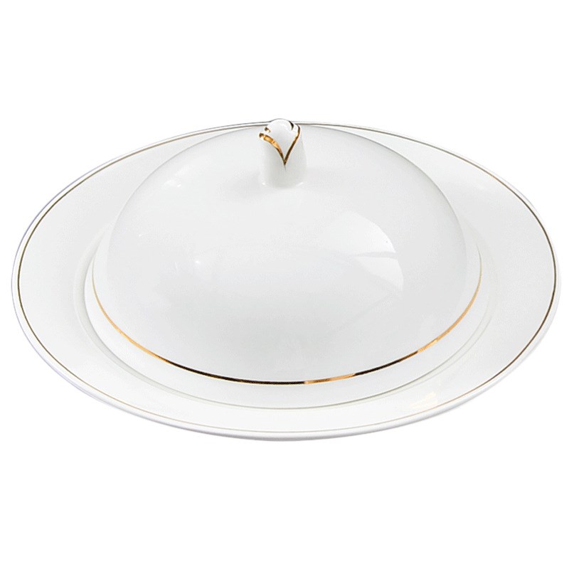 金边酒店直销餐具陶瓷盘子带盖中式鲍鱼辽参扣饭盘西餐玉兰位陵星