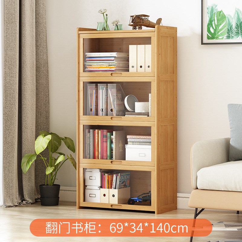 书架落地书柜亚克力绘本架实木收纳柜客厅翻门展示柜书房文件柜子