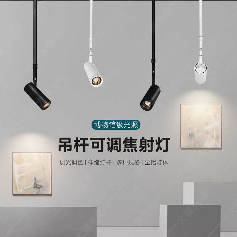可伸缩调焦聚光射灯美术馆博物馆艺术品展厅轨道长吊杆调光展览灯
