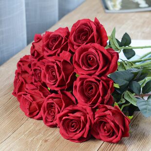彷真玫瑰花高级感逼真彷真花婚庆客厅装饰插花红玫瑰塑料绢花假花
