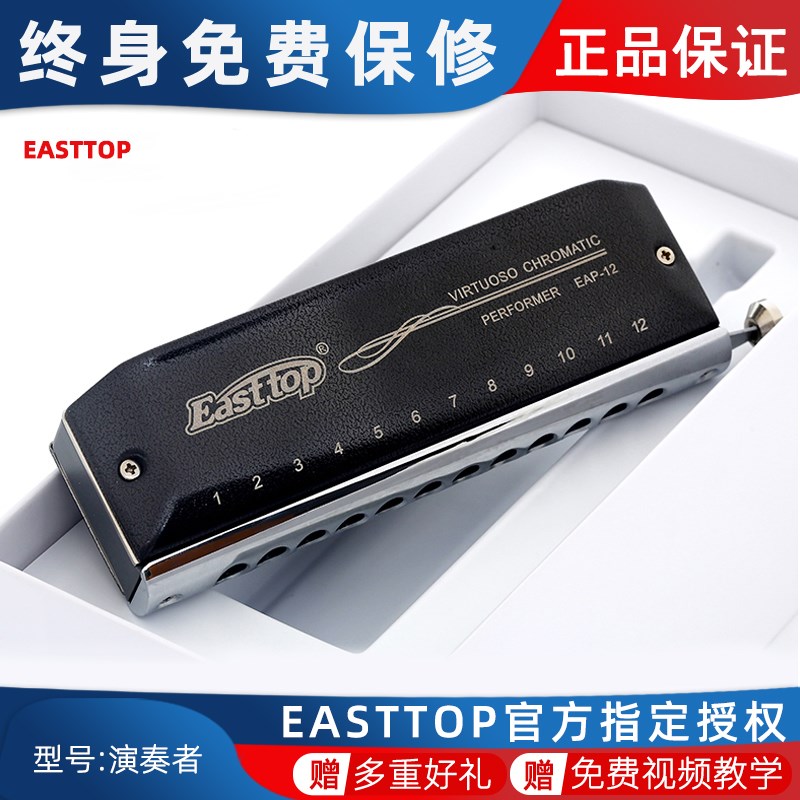 东方鼎12孔半音阶口琴C调T1248K金色梦想者演奏挑Y战者16口琴