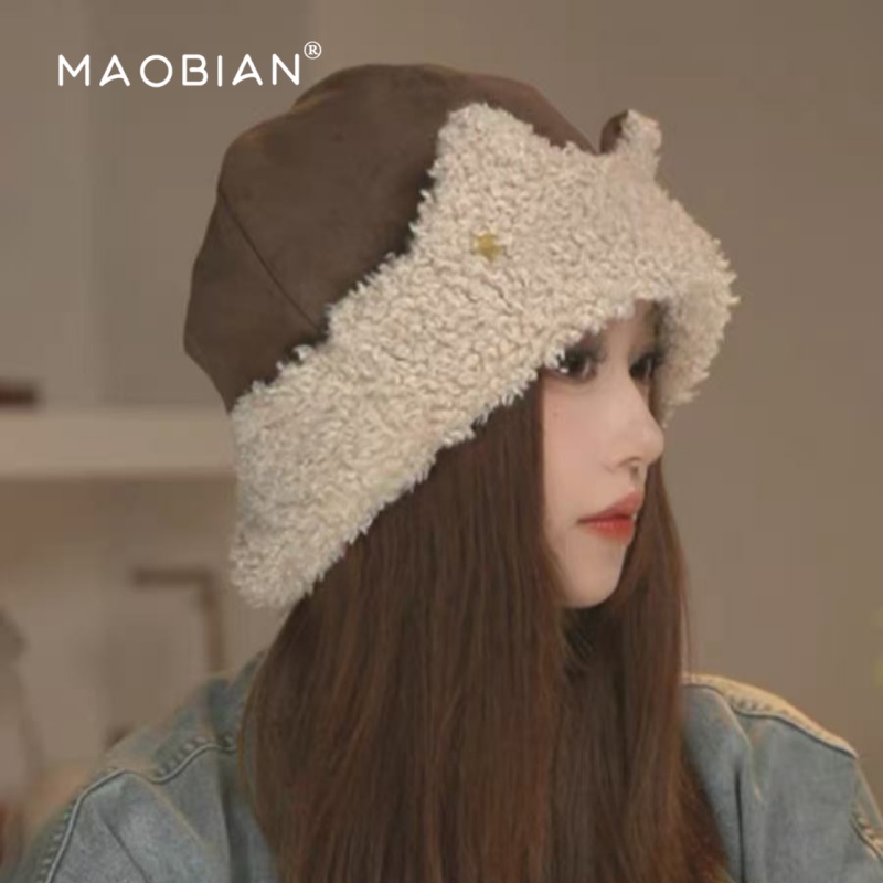 可爱猫耳朵羊羔绒雷锋帽子女秋冬